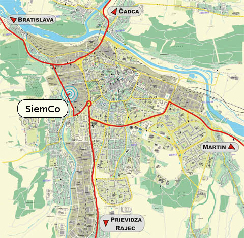 Mapa príjazdových komunikácií­. Po kliknutí­ sa otvorí­ stránka so zvačšenoue mapou.